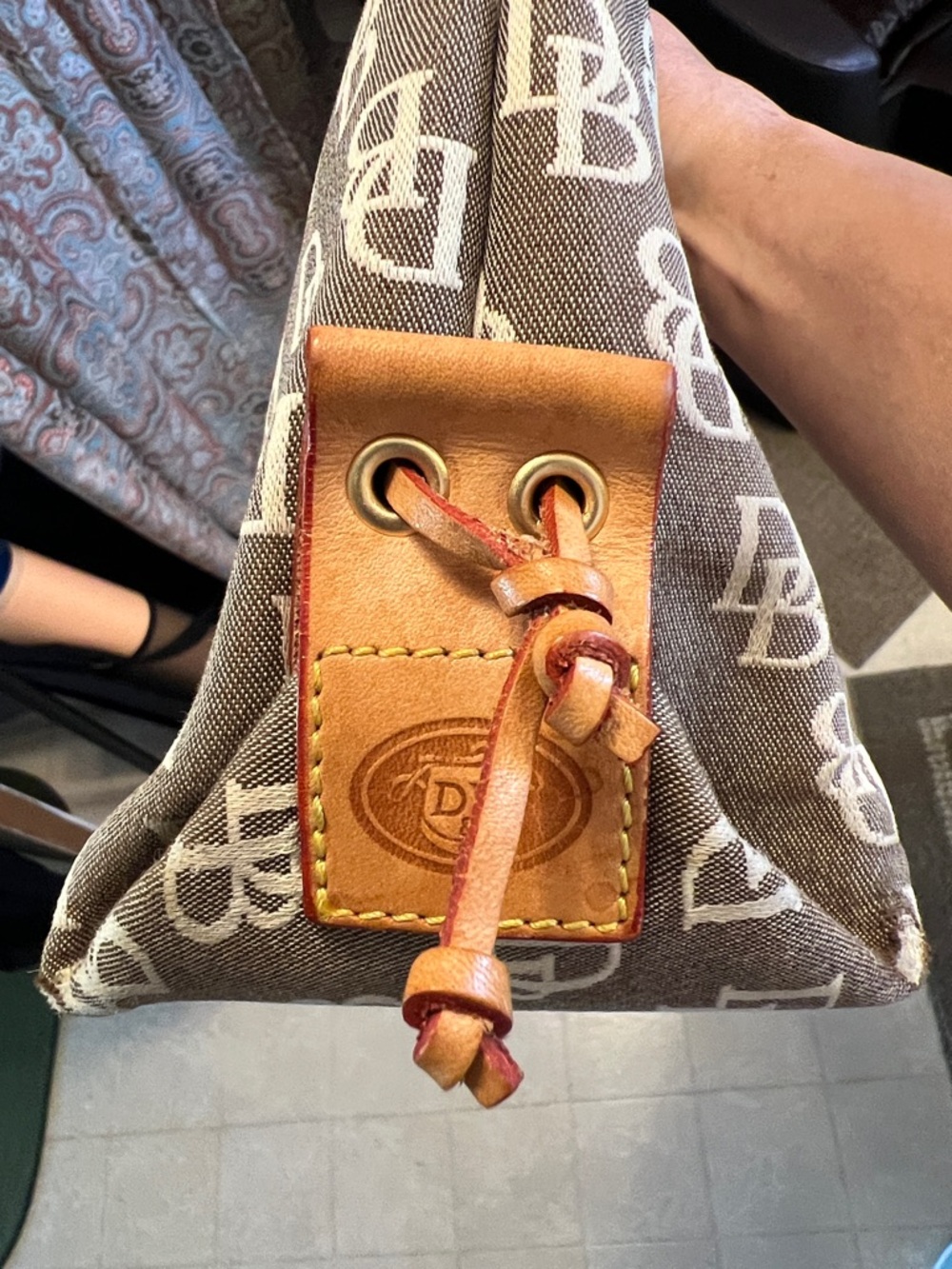 Dooney & Bourke Vintage Monogram Drawstring Bucket Tote with Leather Trim - Picture 7 of 15
